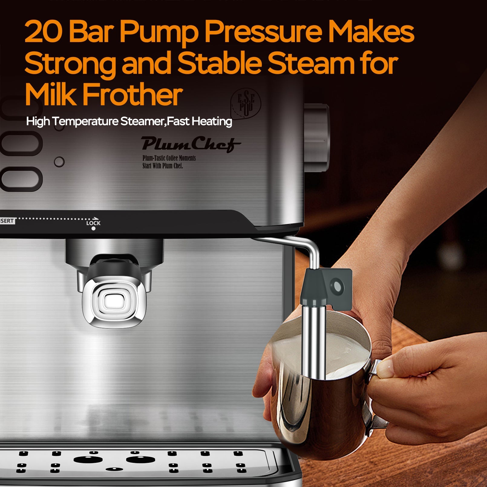 20 Bar Professional Espresso Machine With Milk Frother, Single & Double Shot, ESE Pod Compatible, Visual Display Of Pressure, Removable Water Tank For Cappuccino, Latte, Machiato For Home Barista Smart Kitchen & Home