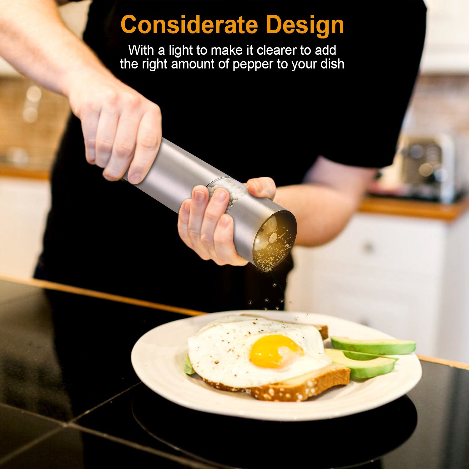 1Pc Electric Salt Pepper Grinder With Light Adjustable Coarseness Stainless Steel Salt Pepper Shaker Battery Operated Pepper Grinder Mill Easy Refill And Clean CJ US