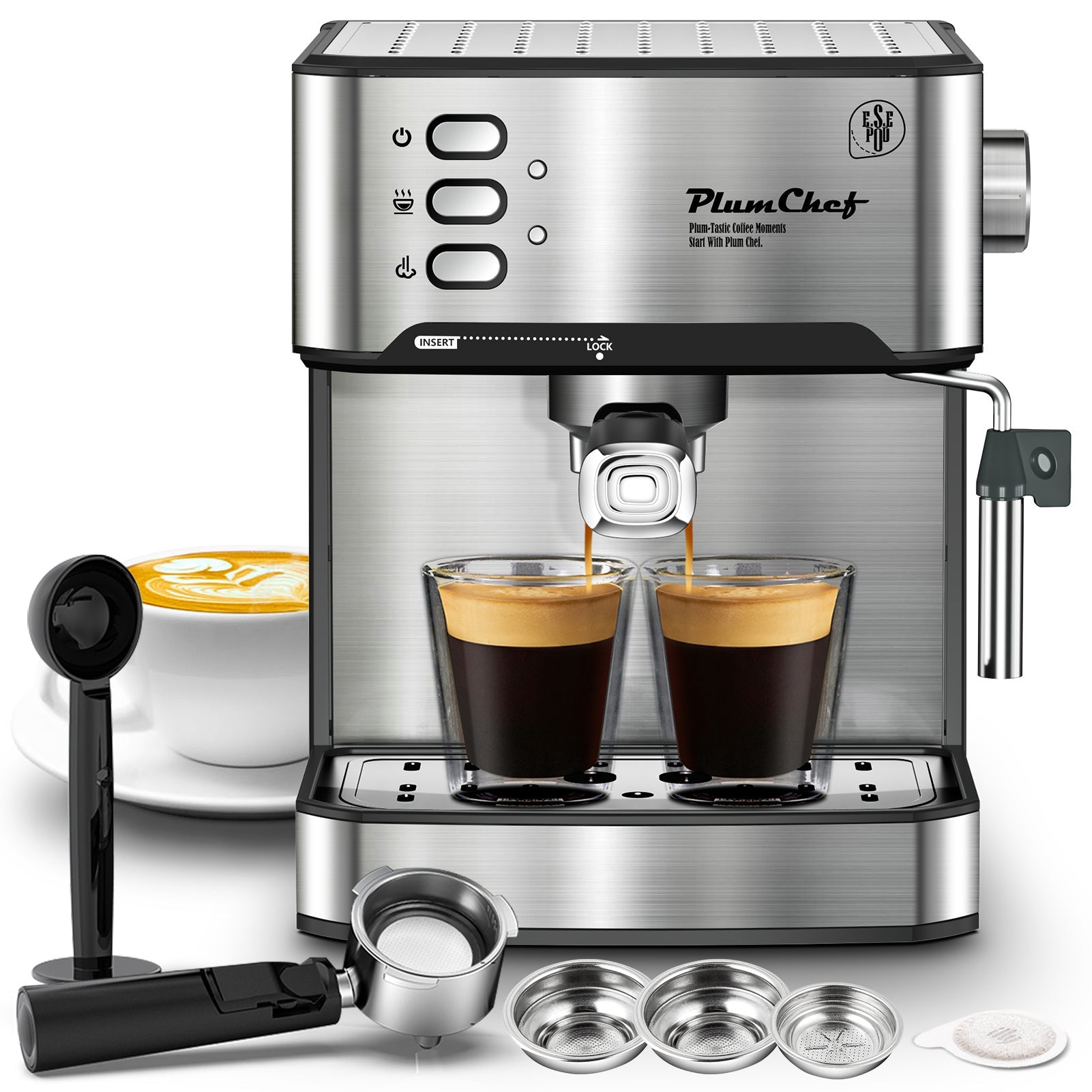 20 Bar Professional Espresso Machine With Milk Frother, Single & Double Shot, ESE Pod Compatible, Visual Display Of Pressure, Removable Water Tank For Cappuccino, Latte, Machiato For Home Barista Smart Kitchen & Home