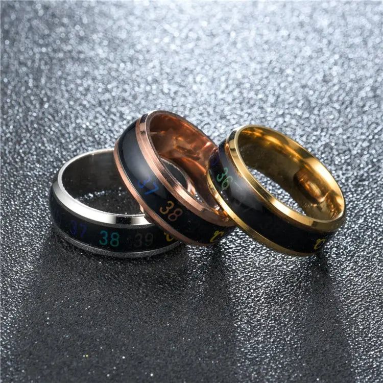 Simple Couple Jewelry: Intelligent Mood Temperature Sensitive Rings for Men and Women in Silver Black Titanium Steel