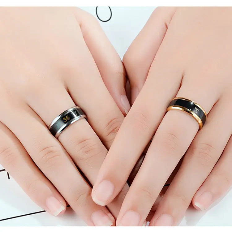 Simple Couple Jewelry: Intelligent Mood Temperature Sensitive Rings for Men and Women in Silver Black Titanium Steel