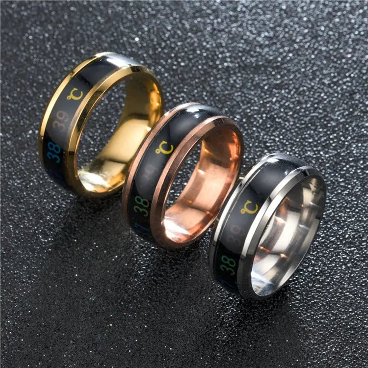 Simple Couple Jewelry: Intelligent Mood Temperature Sensitive Rings for Men and Women in Silver Black Titanium Steel